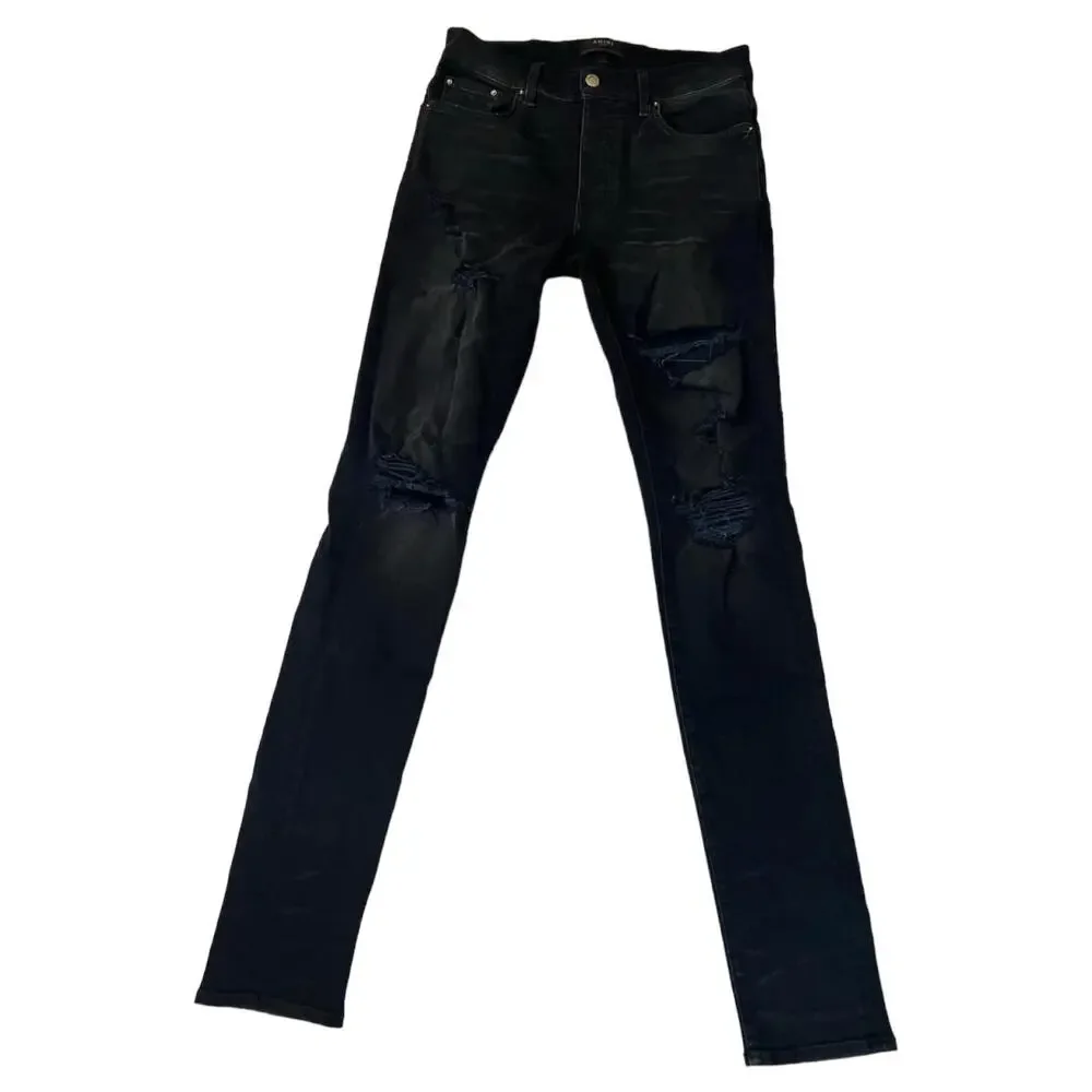 Amiri Black Denim Distressed Ripped Jeans Size 32 - Picture 2 of 8